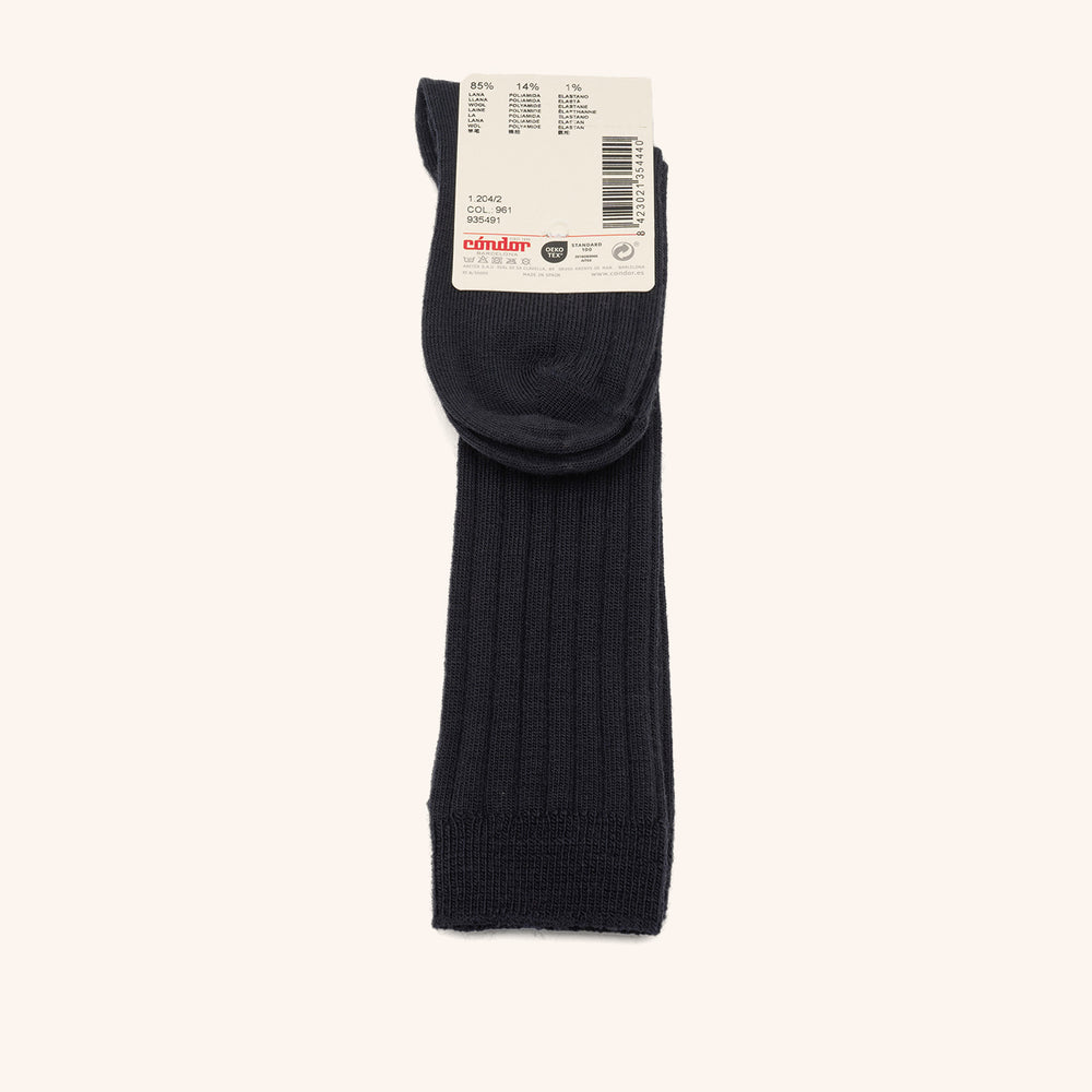 bisgaard x Cóndor merino wool rib knee high socks azul oscuro